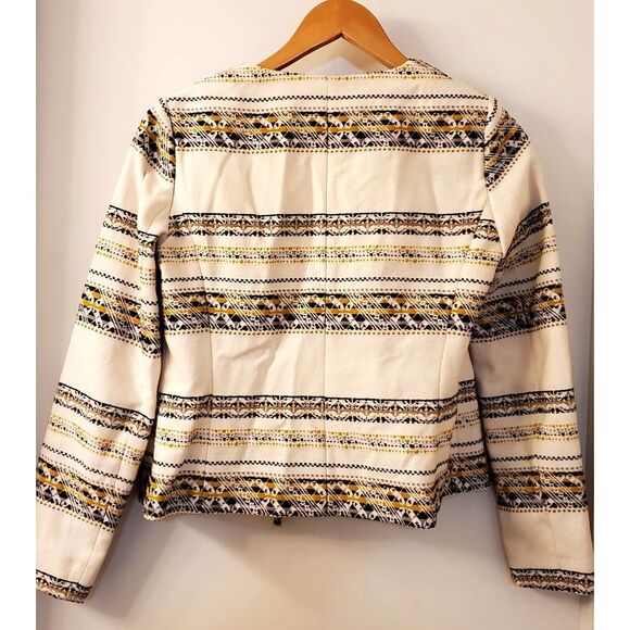 Tahari Open Blazer Jacket 2P Arthur S. Levine Woven Cream/Black/Gold Fringe Edge - Picture 5 of 10